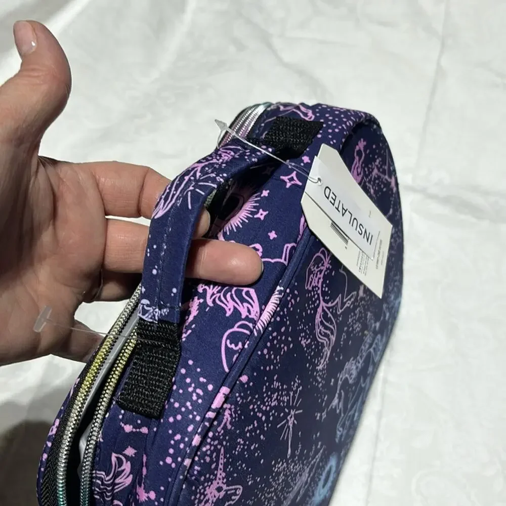 Love2Design Unicorn Print Kids Lunch Bag navy w/ombre print yellow teal pink nwt